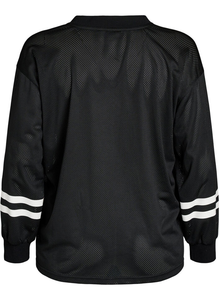 Sporty nettingtopp med teksttrykk, Svart, Packshot image number 1