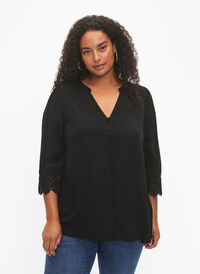 Viskose-skjorte med v-hals, Black, Model