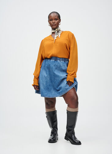 Zizzi Kort denim skaterskjørt, Blå, Image image number 0