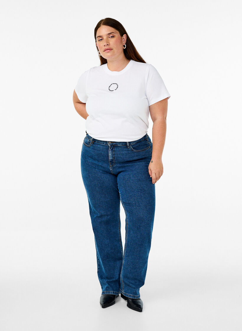 Bomulls T-skjorte med broderidetalje, Hvit, Model image number 1