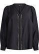 Bluse med V-hals og broderte bånd, Svart, Packshot image number 0