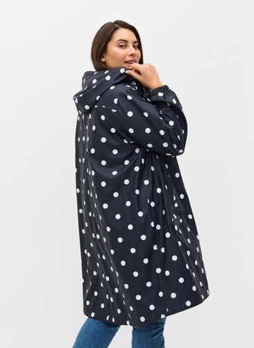 Mønstrete regnjakke med hette, Navy Blazer W/Dots, Model image number 1