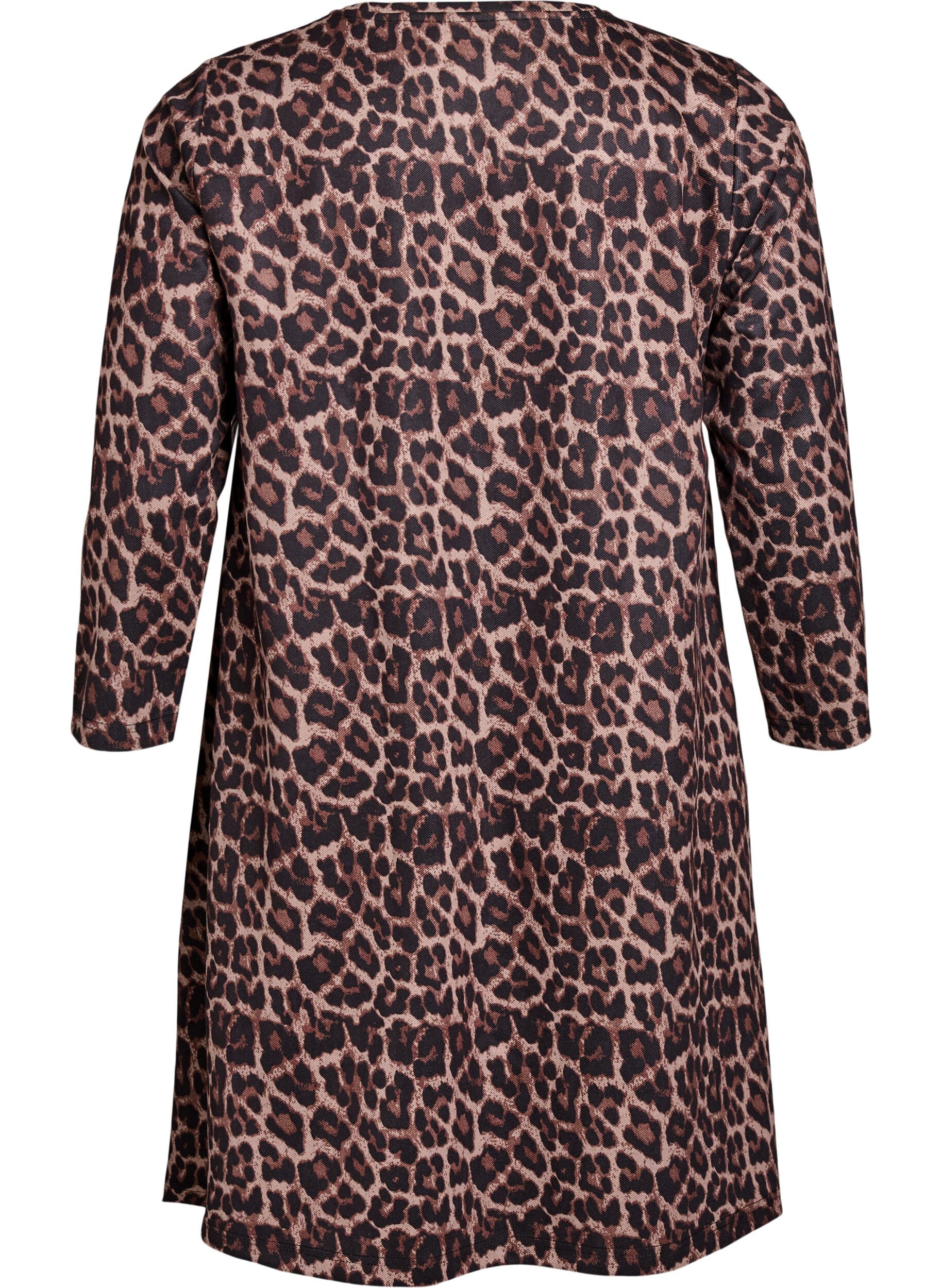 Zizzi Kort A-linjekjole med 7/8 ermer, Brun, Packshot image number 1