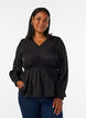Skinnende viskosebluse med peplumeffekt, Svart, Model image number 0