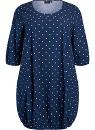 Kort bomullskjole med 3/4 ermer og lommer, Navy Blazer Dot