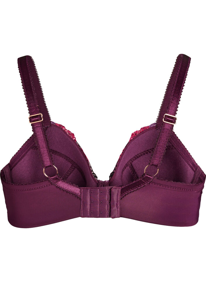 Polstret BH med blomsterbroderi, Lilla, Packshot image number 1