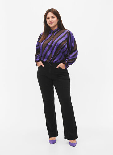 Skjorte i sateng med skråstriper, Stripe AOP, Model image number 2
