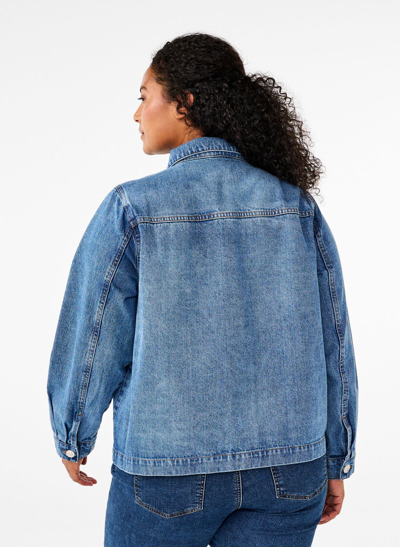 Skjortejakke i denim med lommer, Blue Denim, Model image number 1