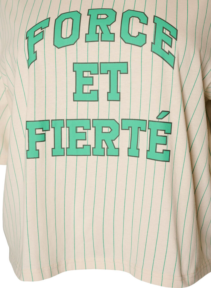 Boxy T-skjorte med striper og statement-trykk, Vanilje, Packshot image number 2
