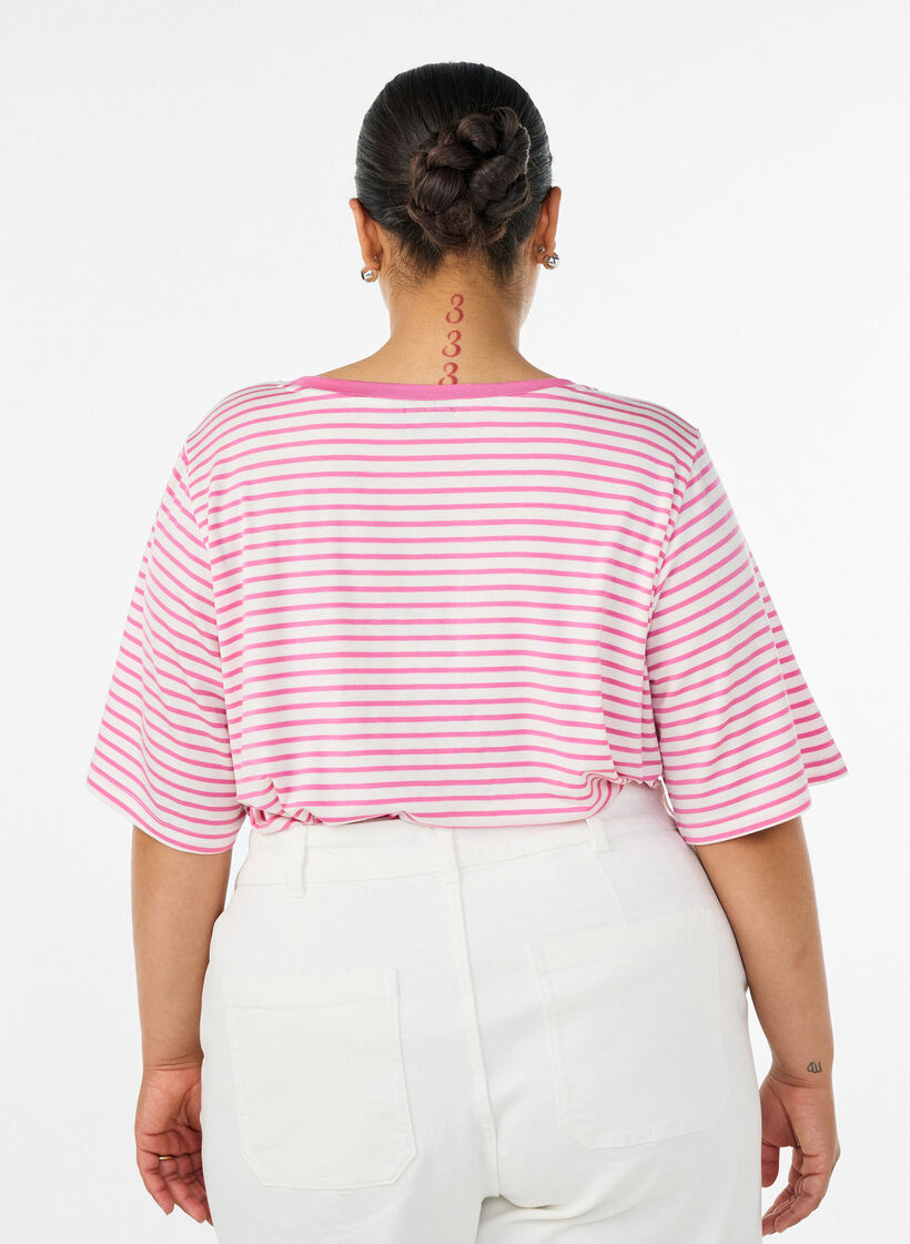 T-skjorte med TENCEL&trade; Lyocell og striper, Rosa, Model image number 2