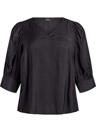 Zizzi Bluse med V-hals og 3/4-ermer, Svart, Packshot image number 0
