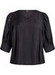Bluse med V-hals og 3/4-ermer, Svart, Packshot image number 0