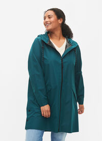 Regnjakke med lommer og hette, Deep Teal, Model