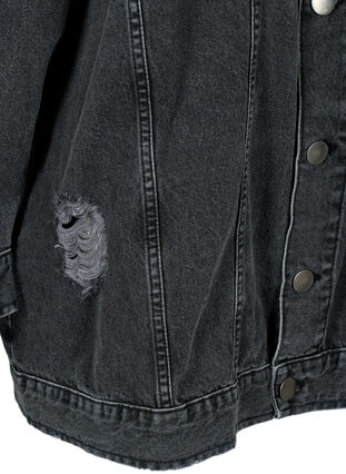 Zizzi Løs denimjakke med slitte detaljer, Dark Grey Denim, Packshot image number 3