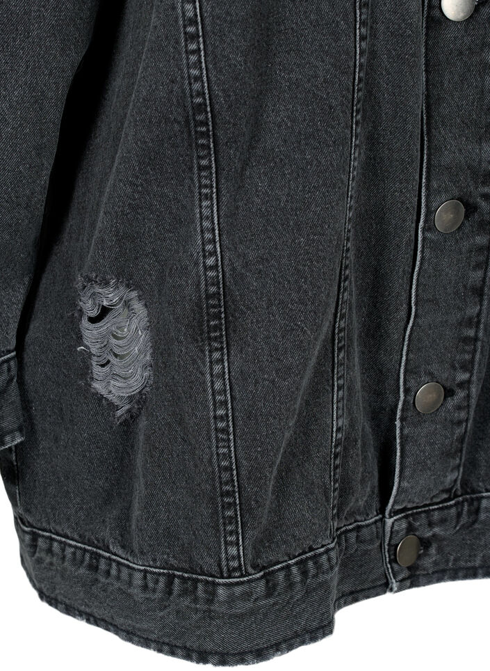 Løs denimjakke med slitte detaljer, Dark Grey Denim, Packshot image number 3