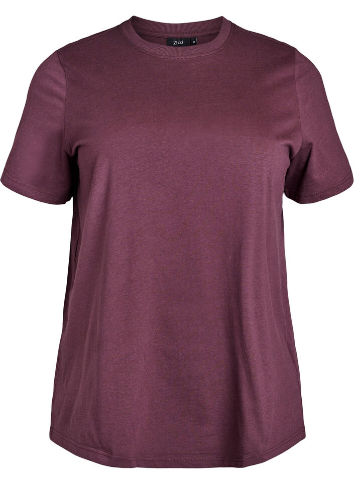 Basic T-skjorte i bomull med rund hals, M&oslash;rk Bordeaux, Packshot image number 0