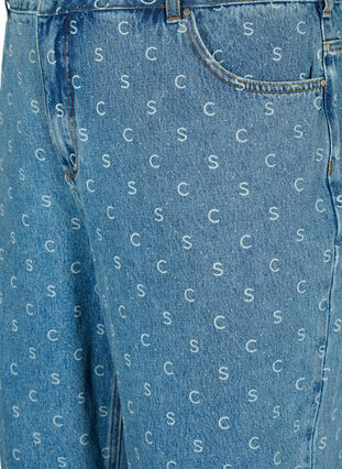 Cropped jeans med trykk og høy midje, Blue denim, Packshot image number 2