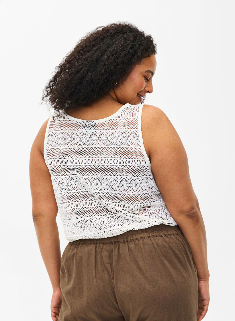 Ermeløs topp med hullmønster, Off White, Model image number 1