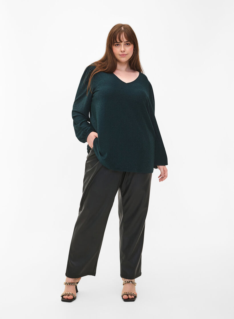 Glitterbluse med puffermer, Black Scarab, Model image number 2