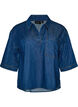 Denimbluse med brystlomme og albuelange ermer, Bl&aring;, Packshot image number 0