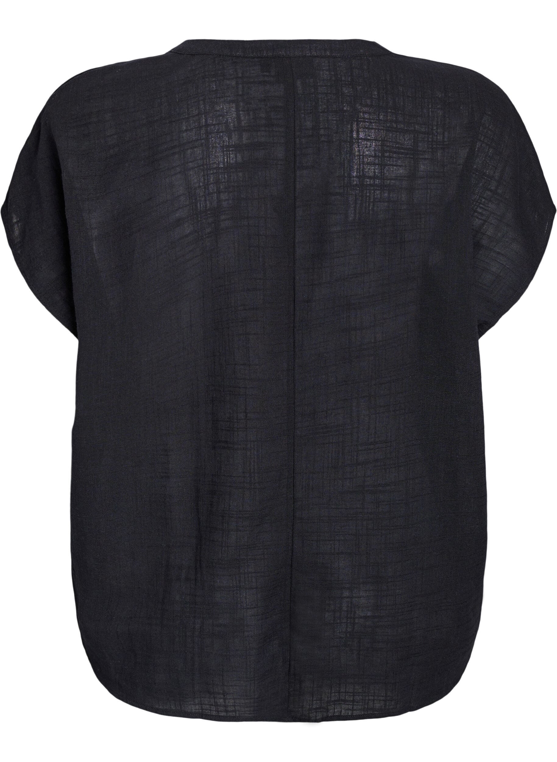 Zizzi L&oslash;s bluse med cap-ermer, Svart, Packshot image number 1