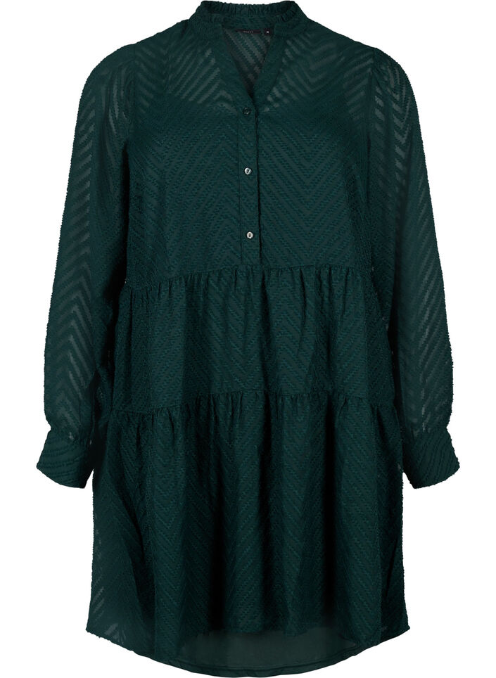 Kort, strukturmønstret kjole med volangkrage, Scarab, Packshot image number 0