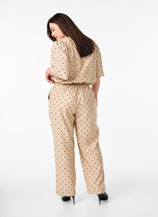 Zizzi Bukser med polkadotter og straight fit ben, Beige, Model image number 1