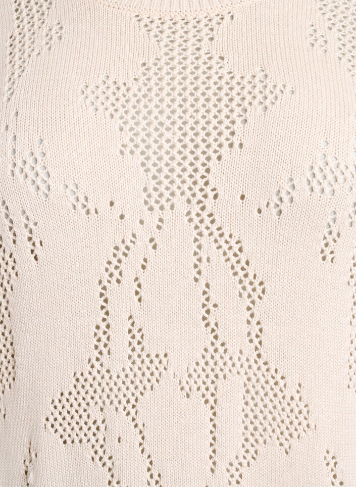 Strikket kjole med åpent mønster og 3/4 ermer, Beige, Packshot image number 2