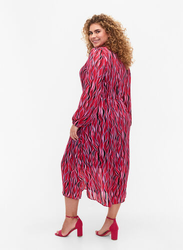 Langermet midi kjole med print , Fuchsia Pink AOP, Model image number 1