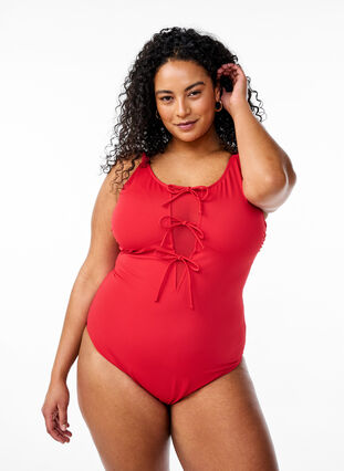 Zizzi Badedrakt med sløyfer, Rød, Model image number 0