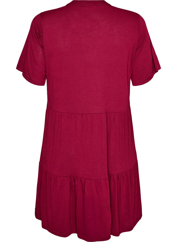 Jerseykjole med blondedetaljer og et lagdelt skj&oslash;rt, R&oslash;d, Packshot image number 1