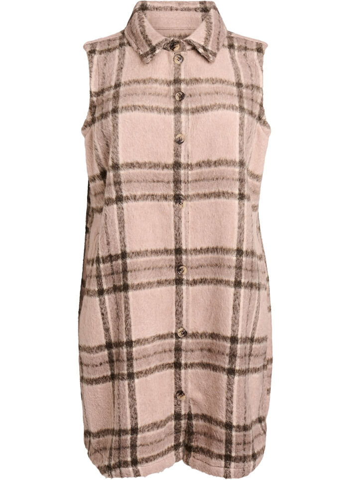 Lang rutete vest i børstet kvalitet, Beige, Packshot image number 0