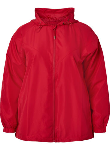 Kort jakke med hette og justerbar bunn, Tango Red, Packshot image number 0