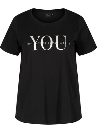 T-skjorte i organisk bomull med trykk, Black You, Packshot image number 0