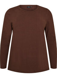 Basis jersey bluse med lange ermer, Brun