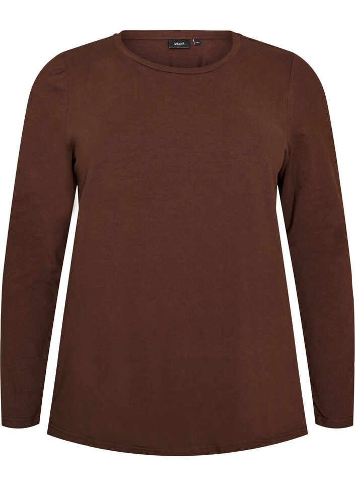 Basis jersey bluse med lange ermer, Brun, Packshot image number 0