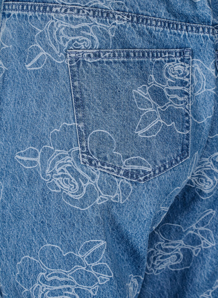 Mille jeans med blomstertrykk, Light Blue Denim, Packshot