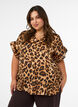 Bluse med leopardtrykk og volangdetaljer, Brun, Model image number 0