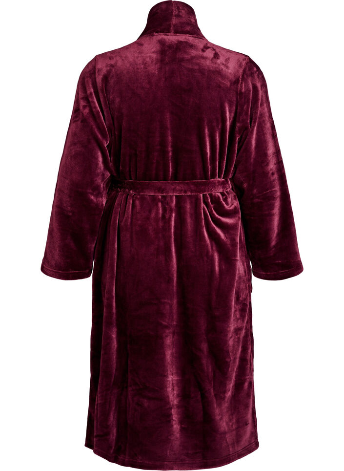 Badekåpe i myk velur med lommer, Mørk Bordeaux, Packshot image number 1
