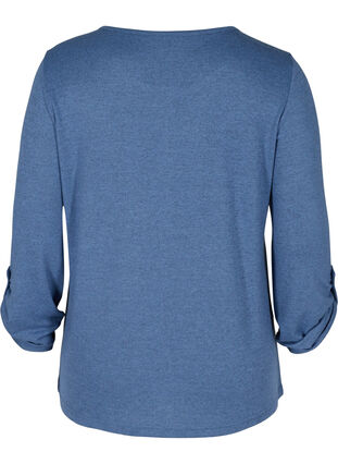 Bluse med 3/4-ermer og glidelås, Colony Blue Melange, Packshot image number 1