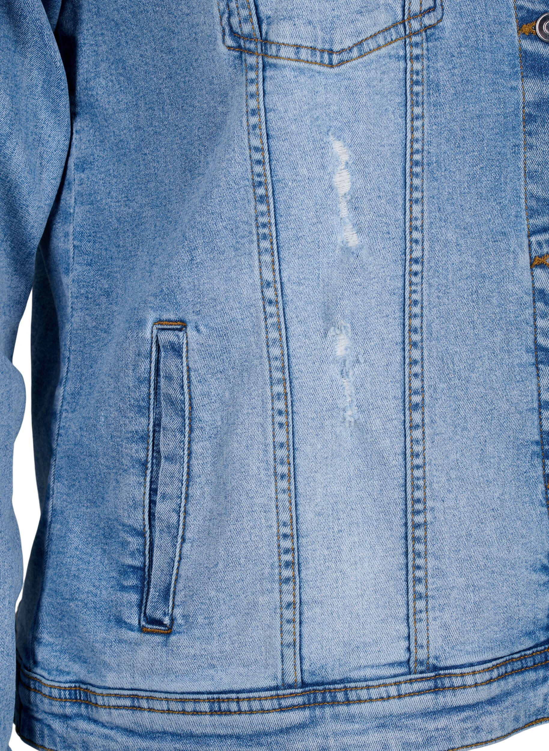 Zizzi Kort dongerijakke i bomull, Light blue denim, Packshot image number 3