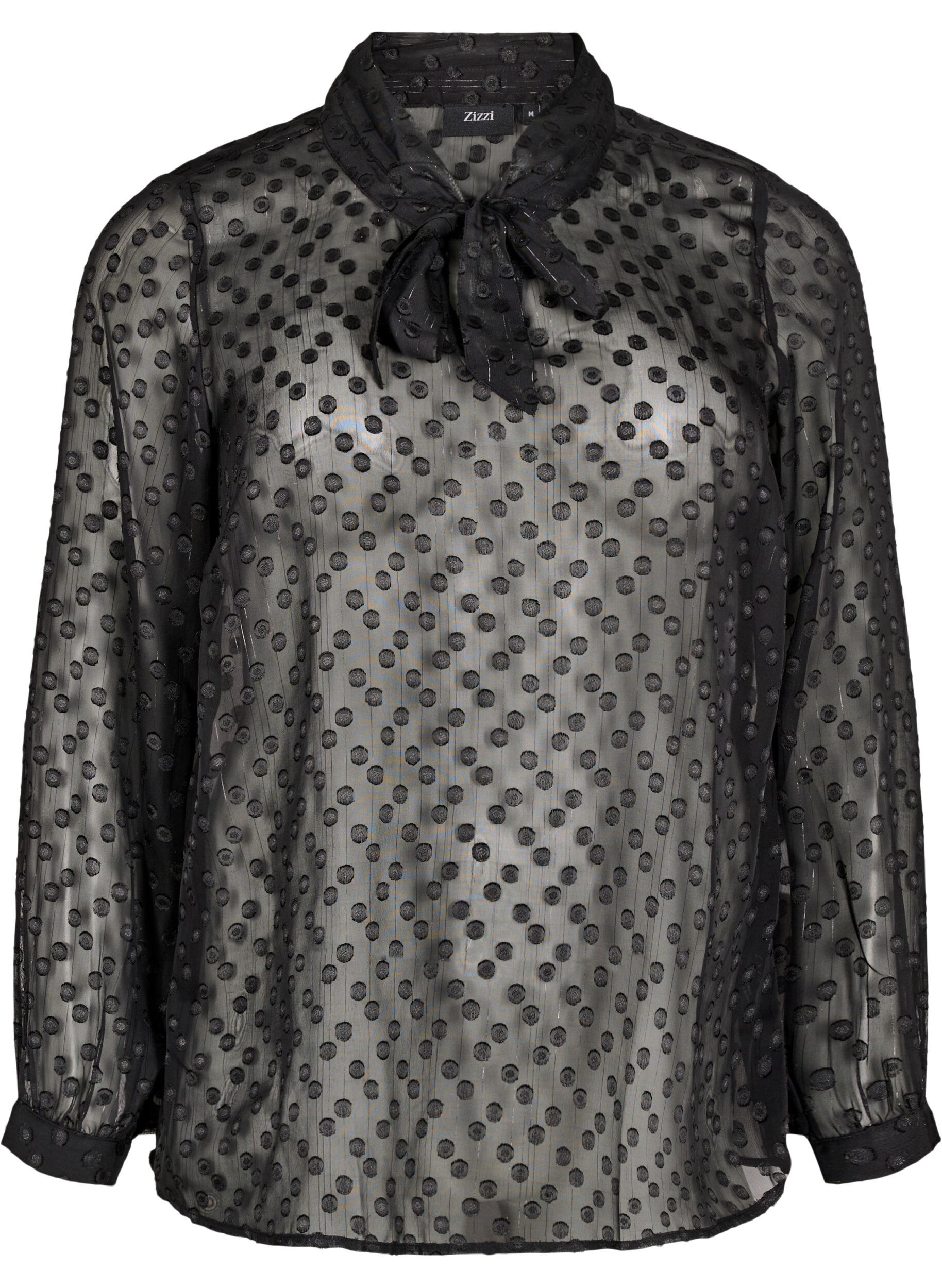 Zizzi Chiffonbluse med prikket tekstur, Black, Packshot image number 0