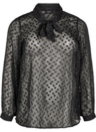 Chiffonbluse med prikket tekstur, Black