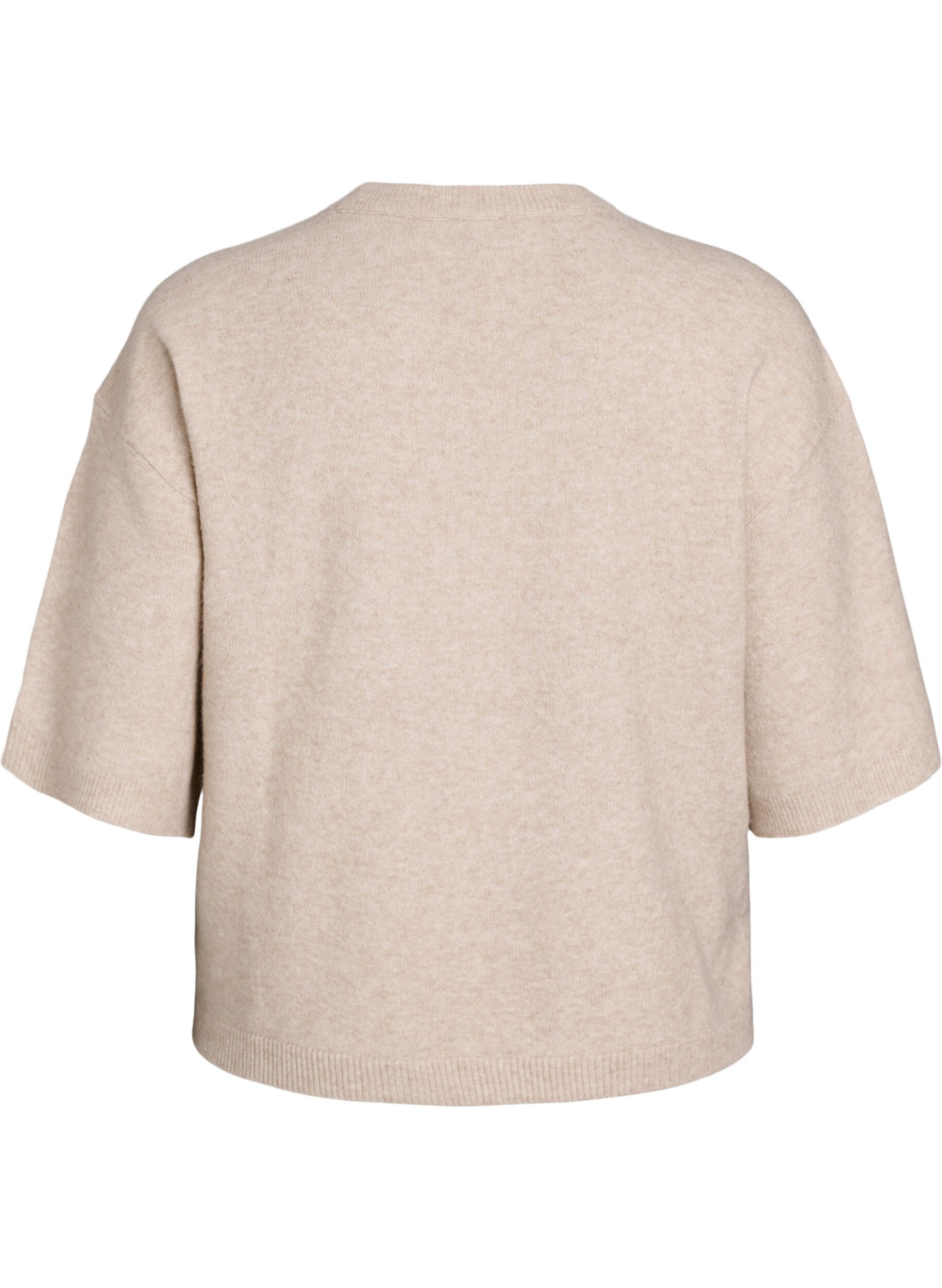 ZizziL&oslash;s strikket bluse med korte ermer, Beige, Packshot image number 1