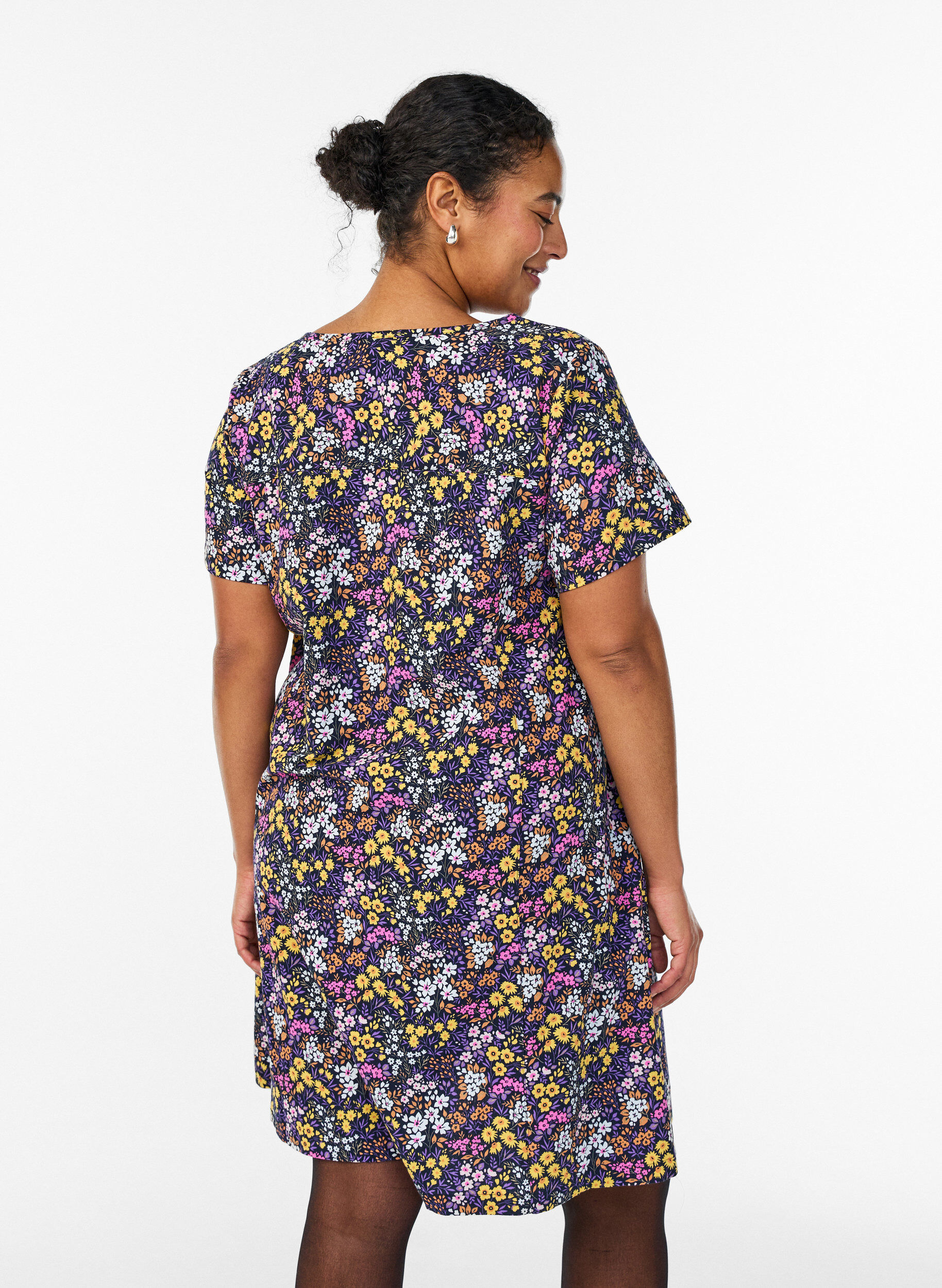 ZizziKort A-linje kjole med blomstertrykk, Bl&aring;, Model image number 2