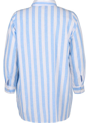 Lang skjorte i lin og bomull, Blue White Stripe, Packshot image number 1