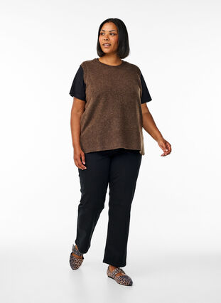 Zizzi Strikket vest med ribbestrikkede kanter, Grønn, Model image number 1