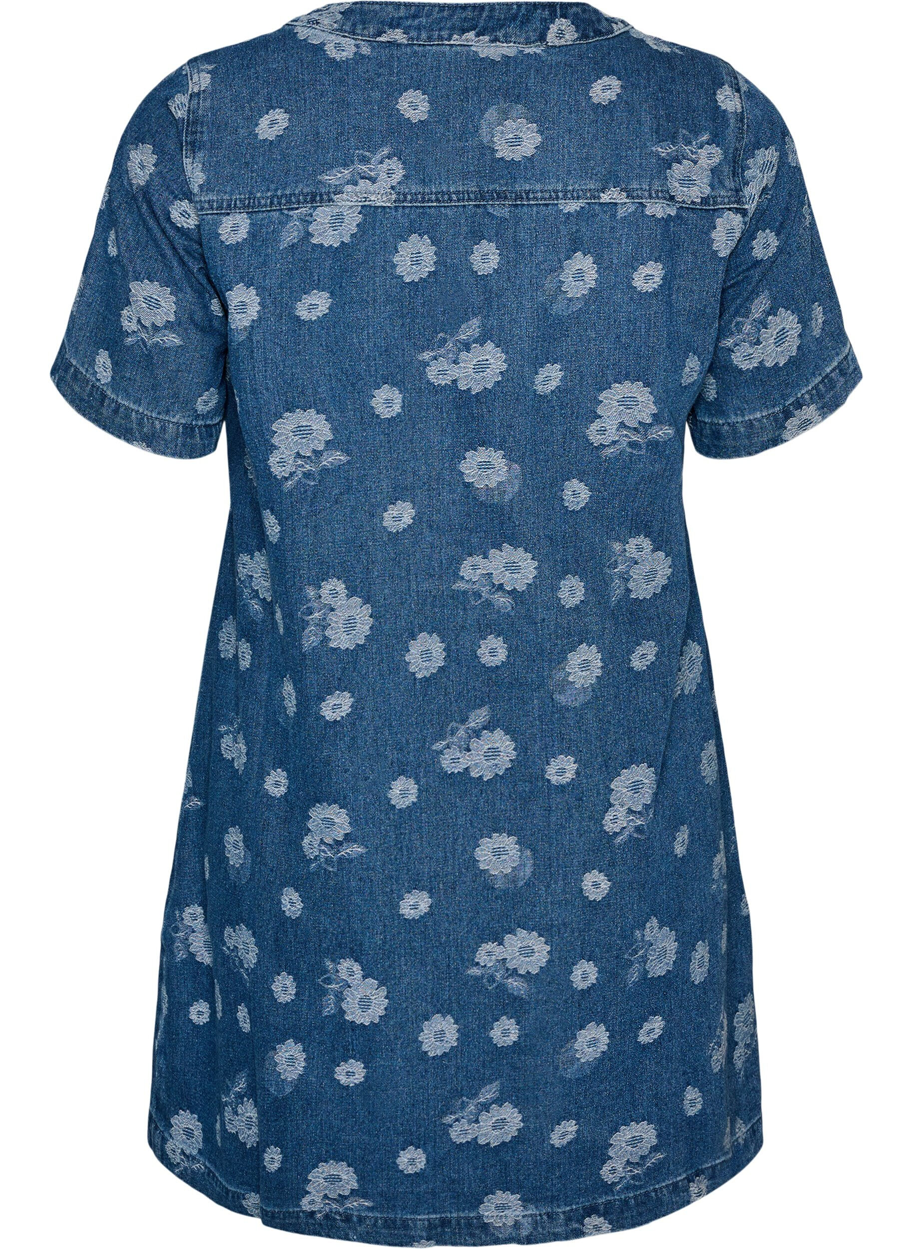 ZizziA-linje denimkjole med blomstertrykk, Bl&aring;, Packshot image number 1