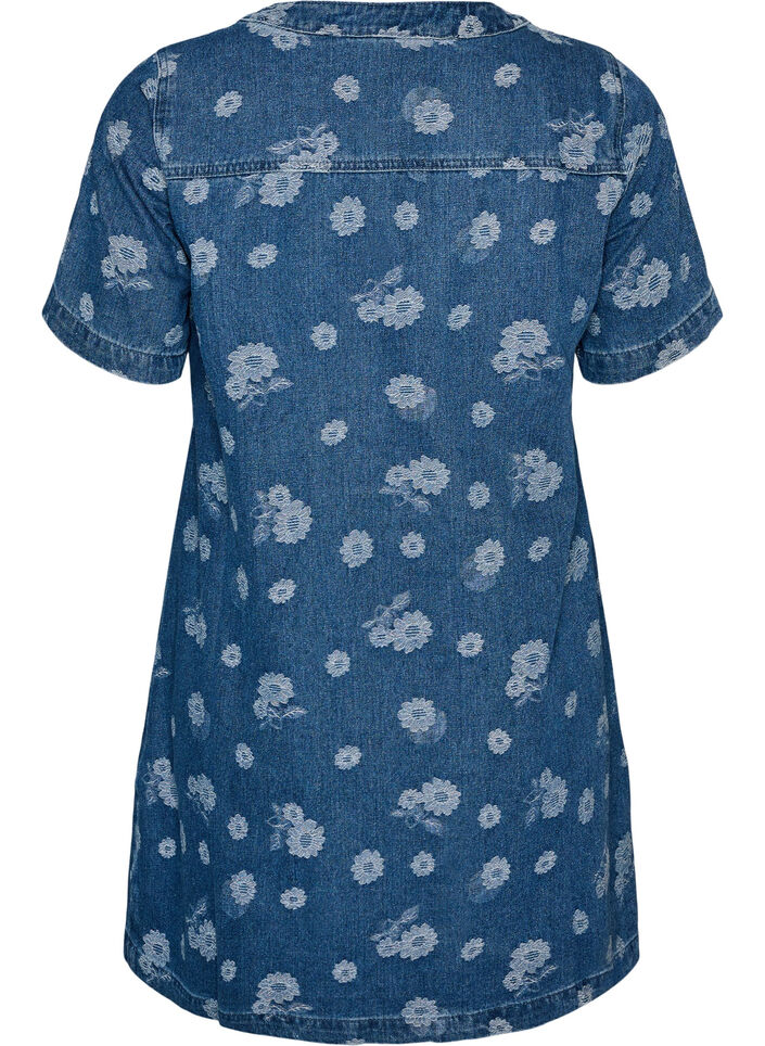 A-linje denimkjole med blomstertrykk, Bl&aring;, Packshot image number 1