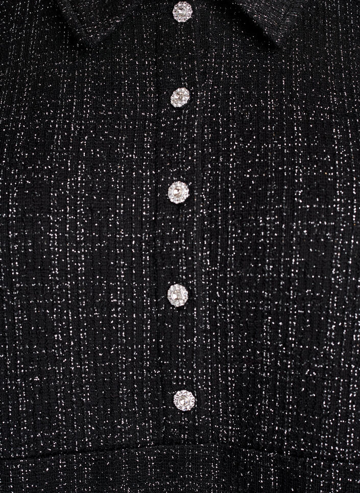 Kort boucl&eacute; kjole med dekorative knapper, Svart, Packshot image number 2